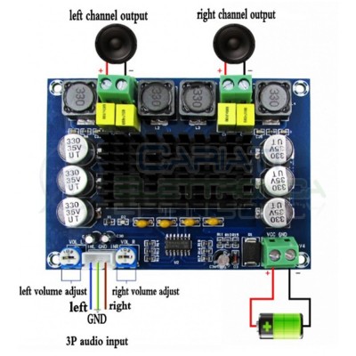 Amplificatore Audio Doppio canale 120Wx2 12V 24V TPA3116 Stereo Audio Amplifier