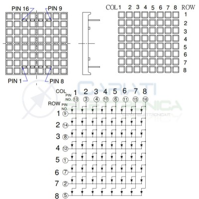 Matrice Matrix Led BLU 8X8 32x32mm 1088A