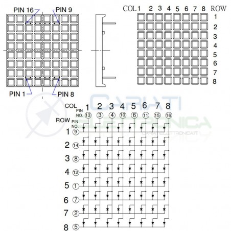 Matrice Matrix Led BLU 8X8 32x32mm 1088A