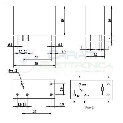 Relè Songle SMI-12VDC-SL-C con bobina da 12Vdc 10A 30Vdc 10A 250Vac SPDT
