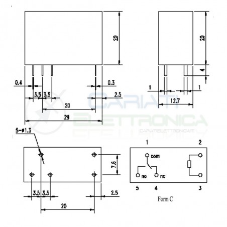 Relè Songle SMI-12VDC-SL-C con bobina da 12Vdc 10A 30Vdc 10A 250Vac SPDT