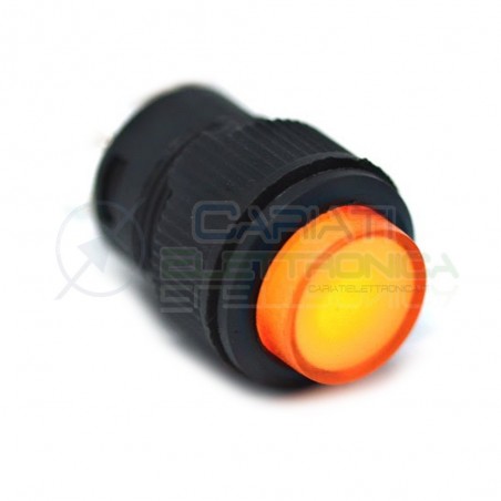 INTERRUTTORE LED GIALLO AMBRA 12V ROTONDO DIAMETRO 18mm