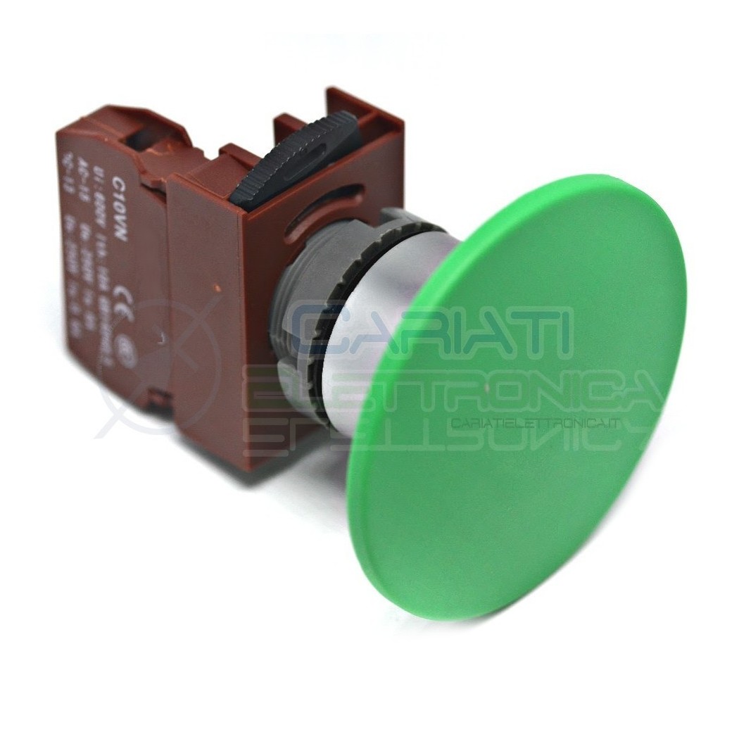 Pulsante di emergenza a fungo Verde diametro 60mm da pannello 250Vac 6A 250Vdc 0.6A SPST button switch