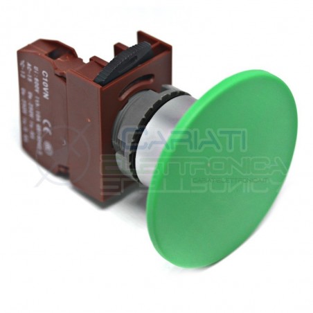 Pulsante di emergenza a fungo Verde diametro 60mm da pannello 250Vac 6A 250Vdc 0.6A SPST button switch