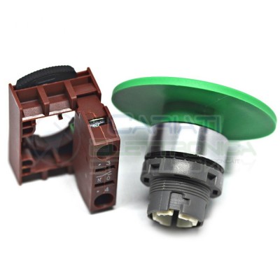 Pulsante di emergenza a fungo Verde diametro 60mm da pannello 250Vac 6A 250Vdc 0.6A SPST button switch