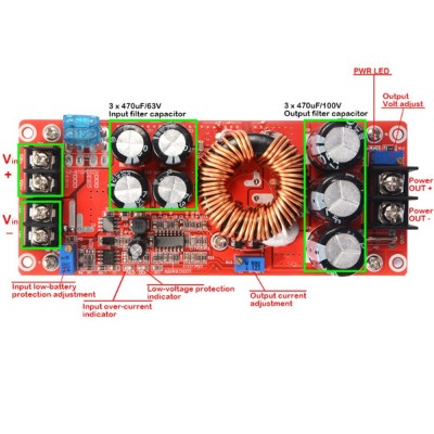 Convertitore regolatore di tensione DC DC Step Up Boost 10-60 V a 12-80 V DC 10A