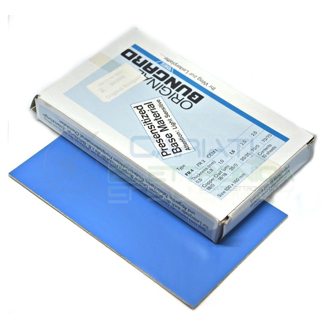Basetta Presensibilizzata 100 x 160 mm Sp 0.8mm Doppia Faccia Scheda Vetronite BUNGARD