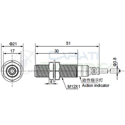 Sensore di Prossimità MAGNETICO interrttore NPN NO 3 fili 6-30Vdc cavo 2m