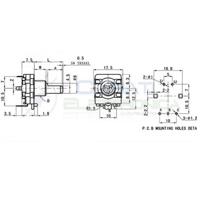 Encoder rotativo EC16 5 PIN 24 IMPULSI con albero 15mmBourns